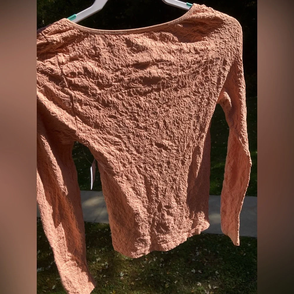 Free People Smoke Rose Have It All Pink Floral Crinkle Long Sleeve Textured Top